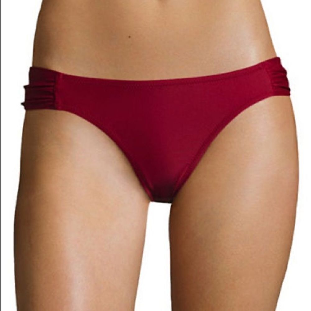 Jessica Simpson Basic Solid Shirred Hipster Swim Bottoms-SPICE
